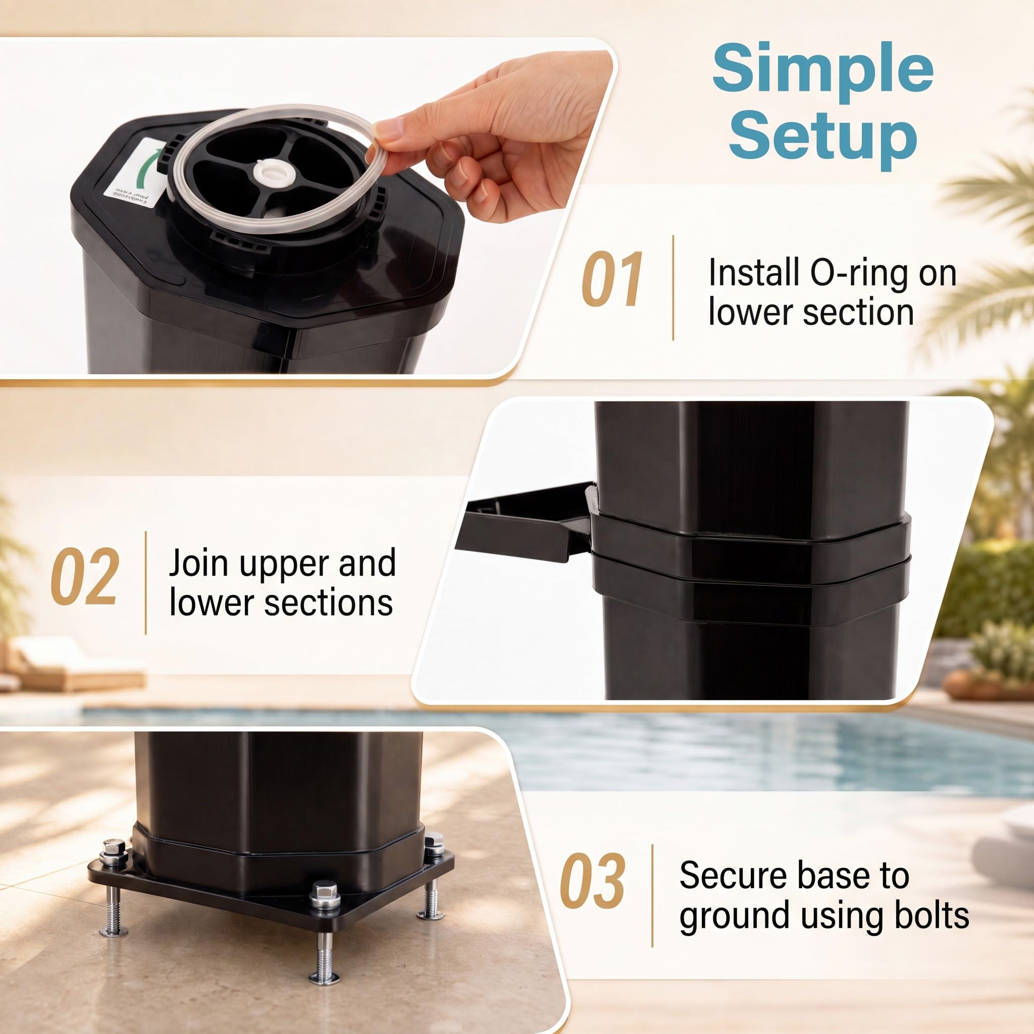 HOMASIS Douche Solaire Extérieure 60 L, Douche de Jardin avec Pommeau Pivotant 360°, Robinet pour Pieds, Porte-Savon, Housse de Protection, Eau Chaude jusqu'à 60°C, pour Piscine Camping Plage (Noir)
