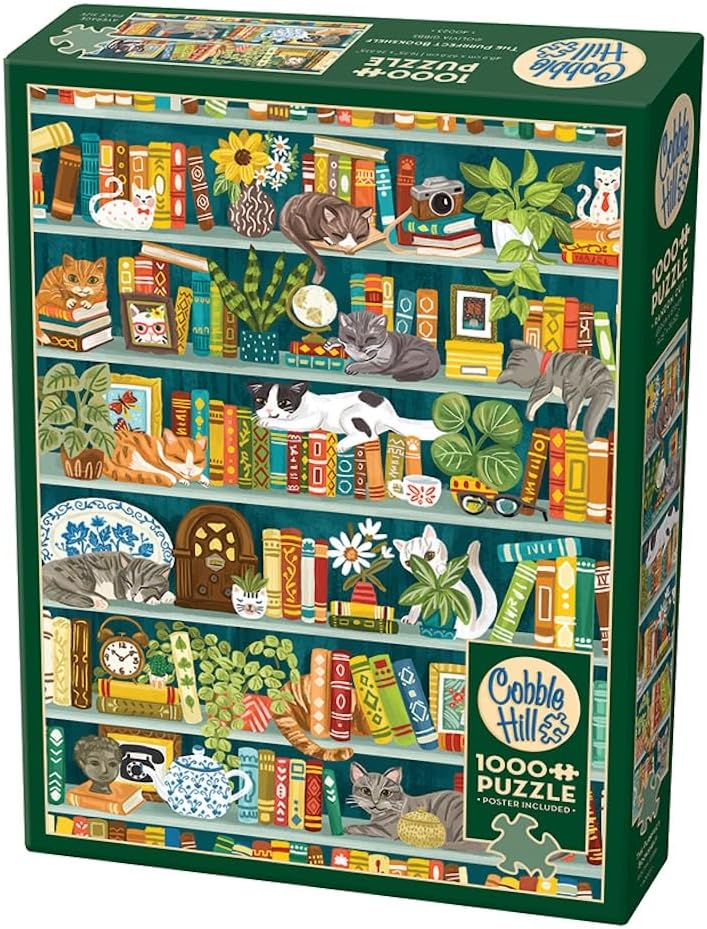 Cobble Hill 1000 Piece Puzzle - The Purrfect Bookshelf - Sample Poster Included