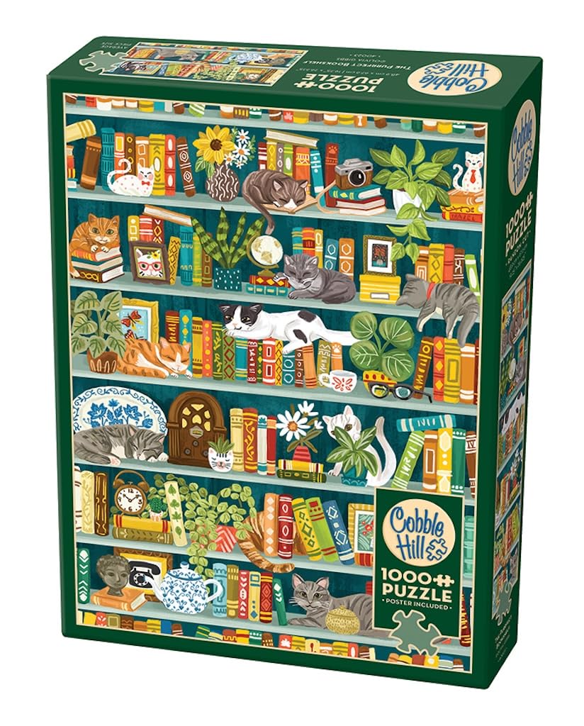 Cobble Hill 1000 Piece Puzzle - The Purrfect Bookshelf - Sample Poster Included
