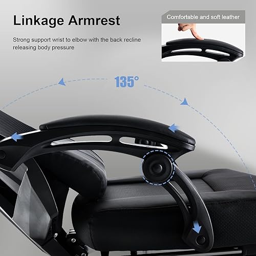 Miniatura 10 de GTRACING Silla para videojuegos, silla de computadora con respaldo de malla, silla ergonómica para juegos con reposapiés, silla reclinable con