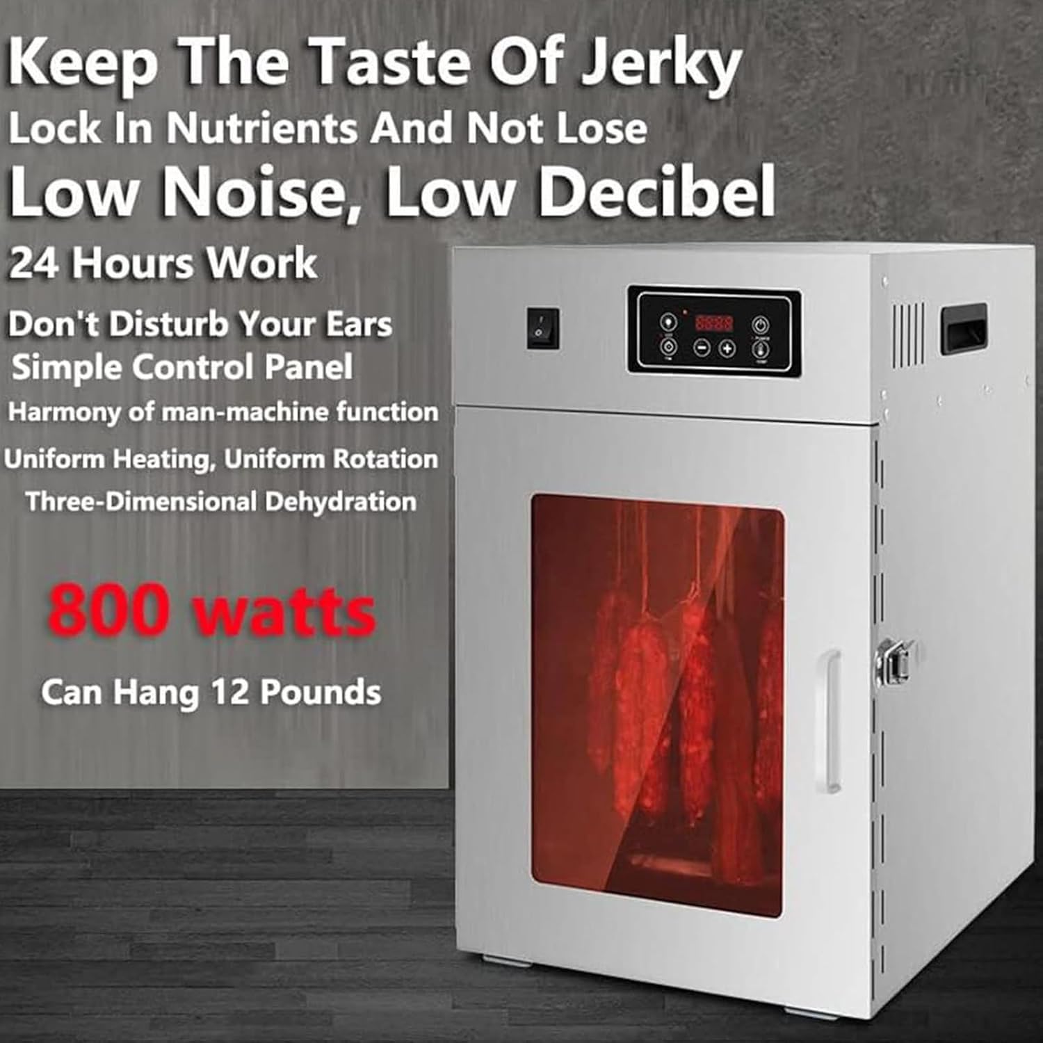 LYDZUSDP Commercial Large Food Dehydrator,Rotary Meat Dryer,14 Hooks,15kg Stainless Steel Sausage Dryer,800W,Digital Timer Hours,Adjustable Temperature