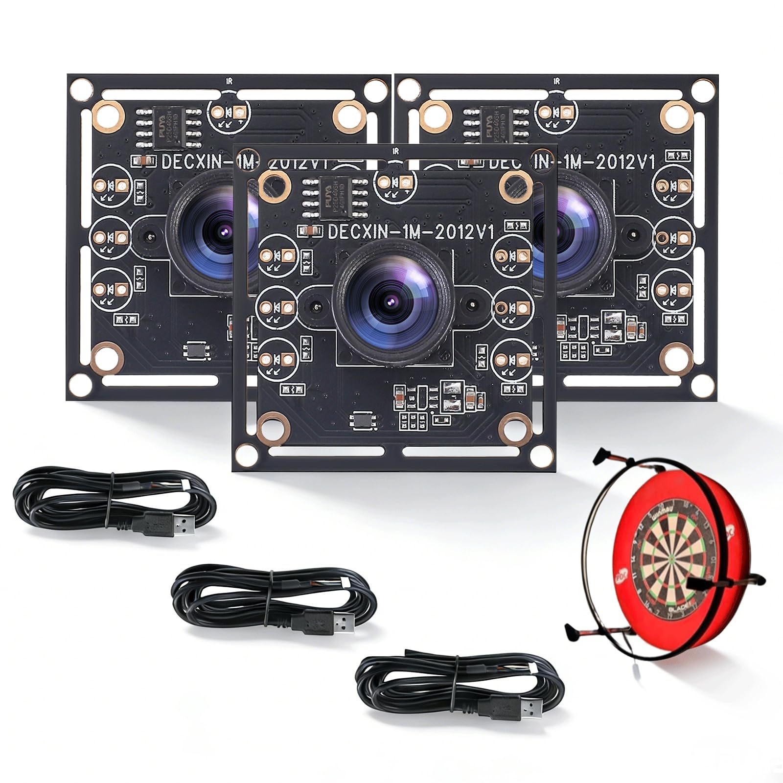 OV9732 Kameramodul 3er Set, USB Kamera, OV9732 Kompatibel mit Autodarts Kamera System, 1280x720 30FPS HD, 100° Weitwinkel, 2 Meter Kabel, Hohe Bildklarheit für Spieleprojekt (Diagonale 77,3°)