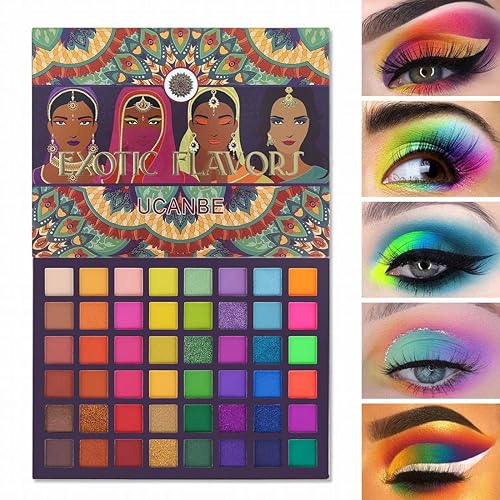 UCANBE ExOTIC FLAVORS - Paleta de maquillaje de sombra de ojos de neón 48 colores de alto pigmentado juego de regalo de paleta de maquillaje con