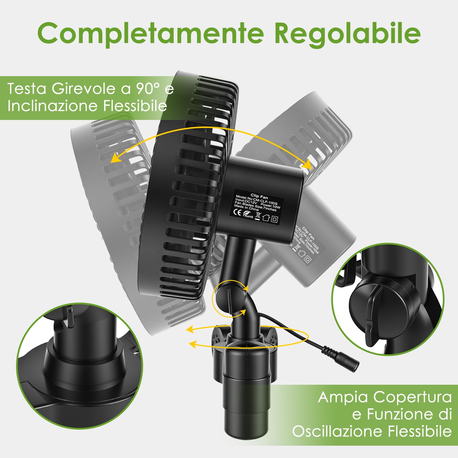 Dreamhigh Grow Ventilatore con Clip, Potente Ventilatore Oscillante a 3 Velocità, Silenzioso e Compatto per Growbox, Ventilatore per la Crescita delle Piante