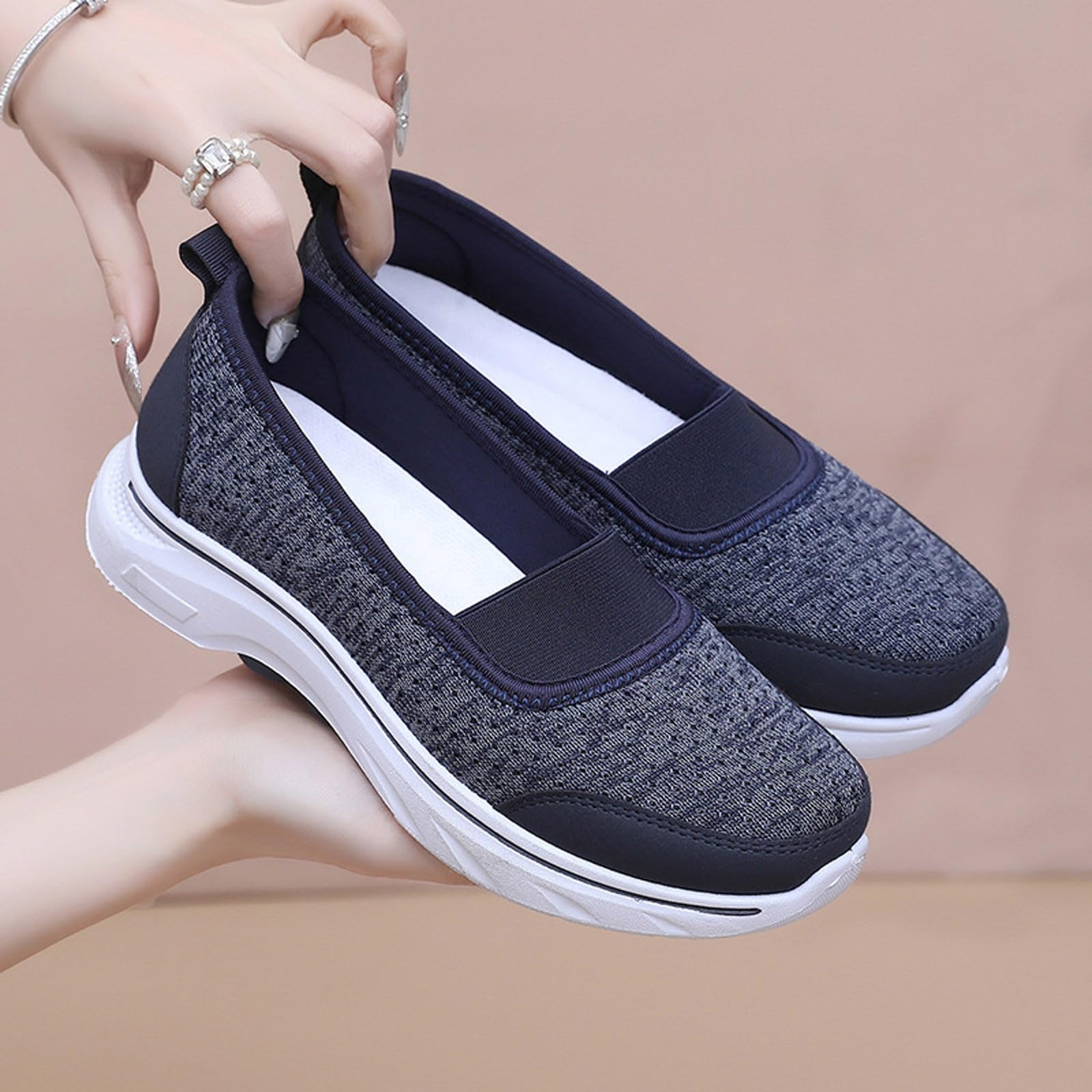 Zapatos para mujer de punto elástico para caminar, informales, transpirables, con soporte de arco, puntera redonda, ligeros, para yoga, fitness, tenis, mamá