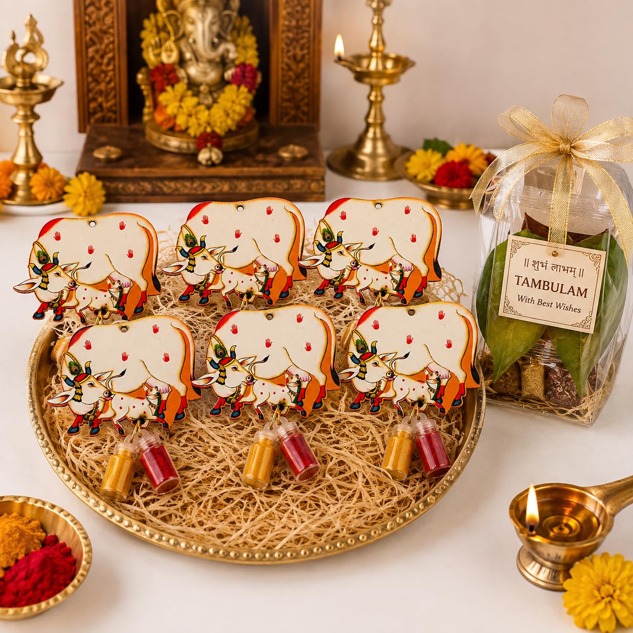 MDF Cow Cutout for Pooja and Festive Decor Pack of 6 | DIY Craft Project, Smooth Finish, Tambulam Return Gift, Includes Glitter Vials, Hangable Design-image-44