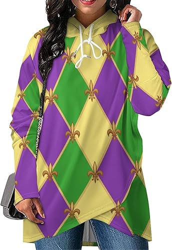Sudadera con capucha para mujer, diseño de Mardi Gras, de gran tamaño, de manga larga, informal, de moda