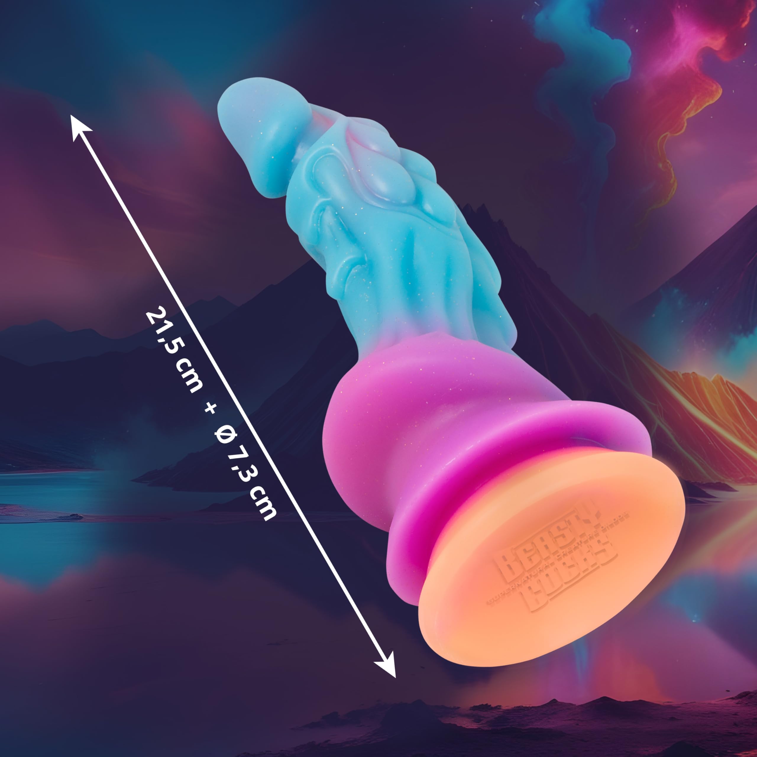 Beasty Cocks Mystic Dragon Dildo Blu/Viola/Arancione/Glitter 21,5 cm