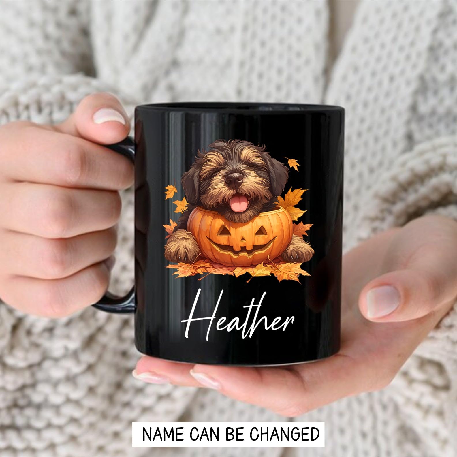Pet Dog Tea Cups, Dog Cup Gift for Irish Wolfhound Dog Owner, Personalized Irish Wolfhound Dog Mugs, Custom Name Dog Pottery Cup, Autumn Irish Wolfhound Dog Coffee Mug, Black Mugs 11oz 15oz