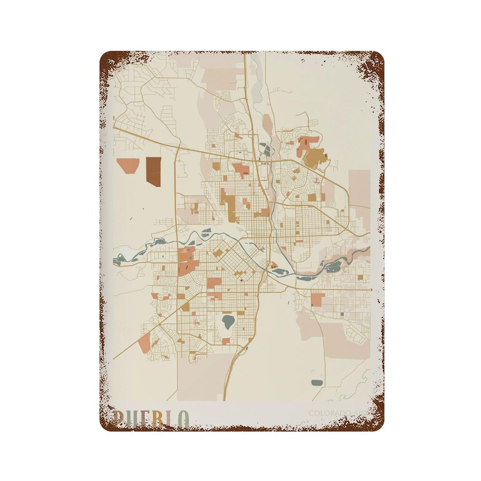 xiaoxiaoshen Pueblo Map Colorado Travel Gift Boho Wall Decor Art Metal Tin Poster Modern Home Decor Art Home Bar Shop Decorations Vintage Sign 40x30cm