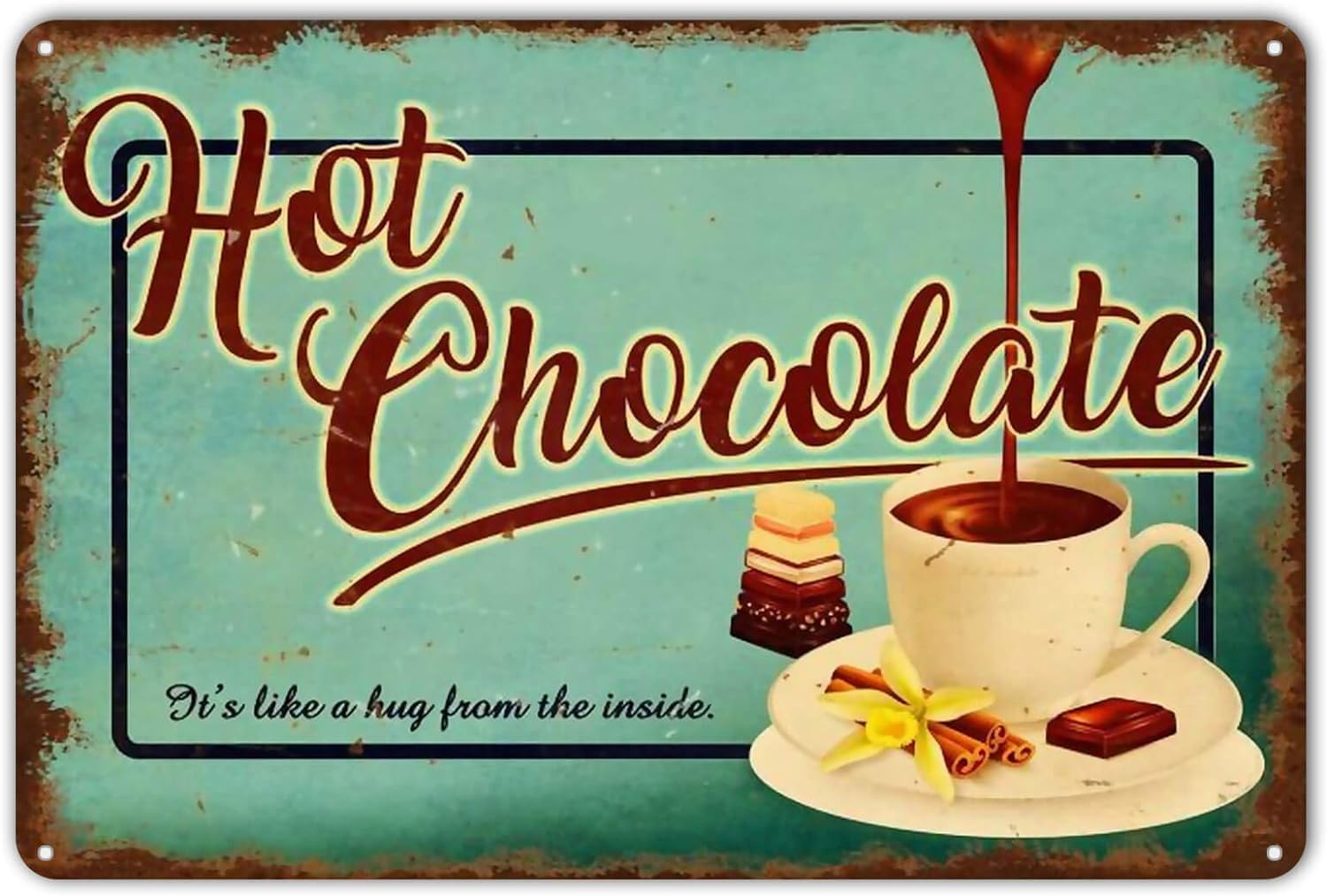 Anceky Tin Signs Hot Chocolate Metal Sign Poster Plate for Shop Cafes Home Bar Pub Man Cave Restaurants Wall Art Decor s 8x12 inch