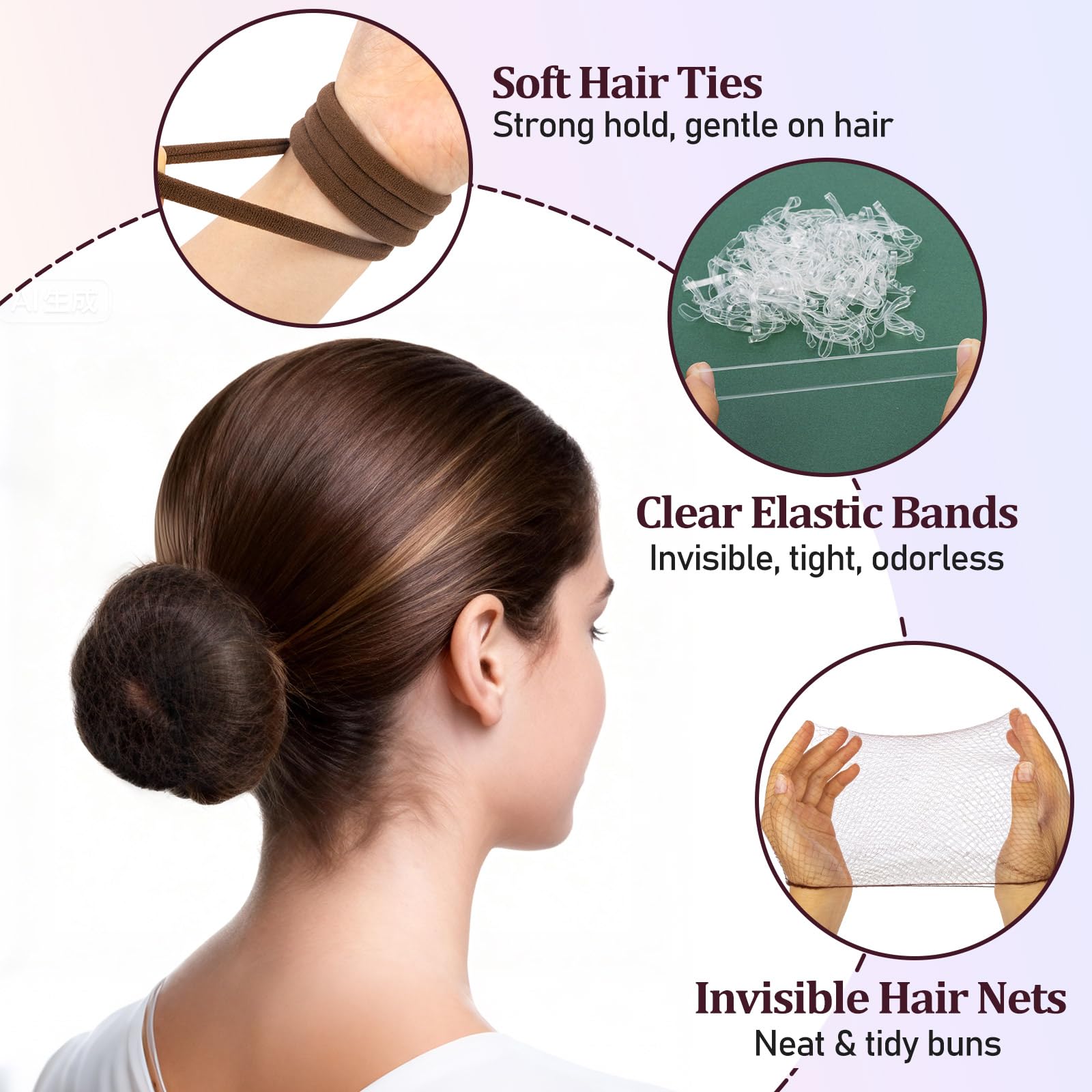 385 Pezzi Fermagli per Capelli Kit, 150 Forcine U, 125 Forcine Piatte, 100 Elastici Trasparenti per Capelli, 6 Retina Chignon, 4 Scrunchies, Accessori Fermagli Donna Set con Scatola, Marrone