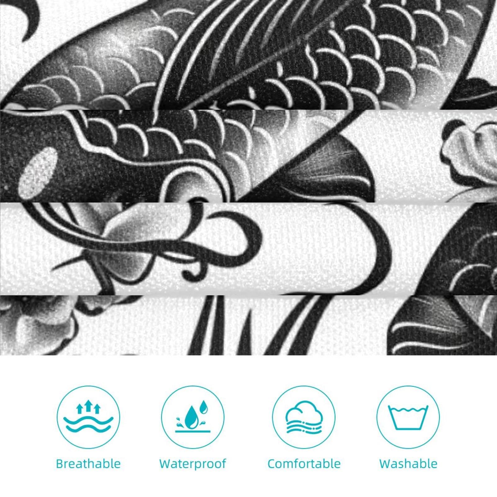 Lot de 2 tabliers de cuisine avec badge rond, motif tatouage japonais de poisson, résistant à l'eau avec 2 poches, tabliers de cuisine pour homme et femme, Tatouage japonais poisson,