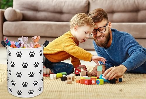 Miniatura 3 de HIYAGON Cestas de lavandería de tela de lona para perro, para decoración de dormitorio, cestas de regalo, ropa, guardería, niños, niños (patas)