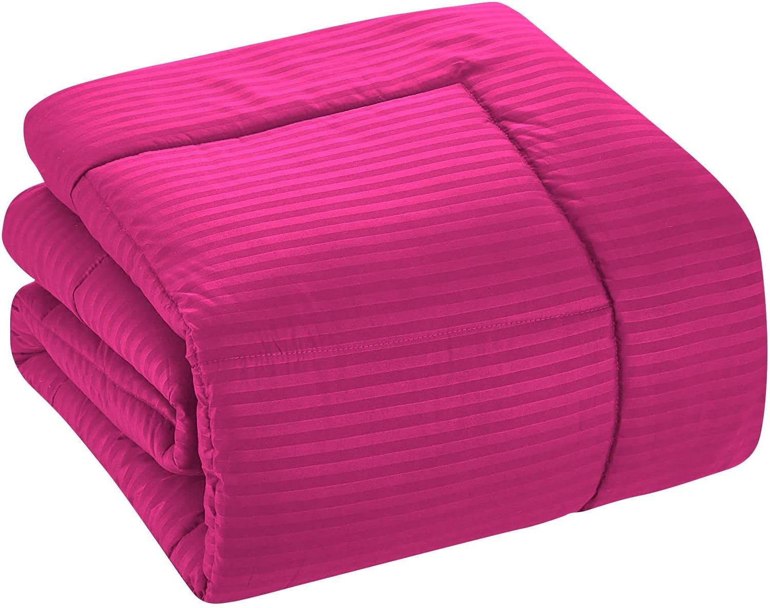 1 Piece Classic Egyption Cotton Premium Quality Comforter-300 GSM Cotton Stripe, 1000 TC (Twin Size,Hot Pink)