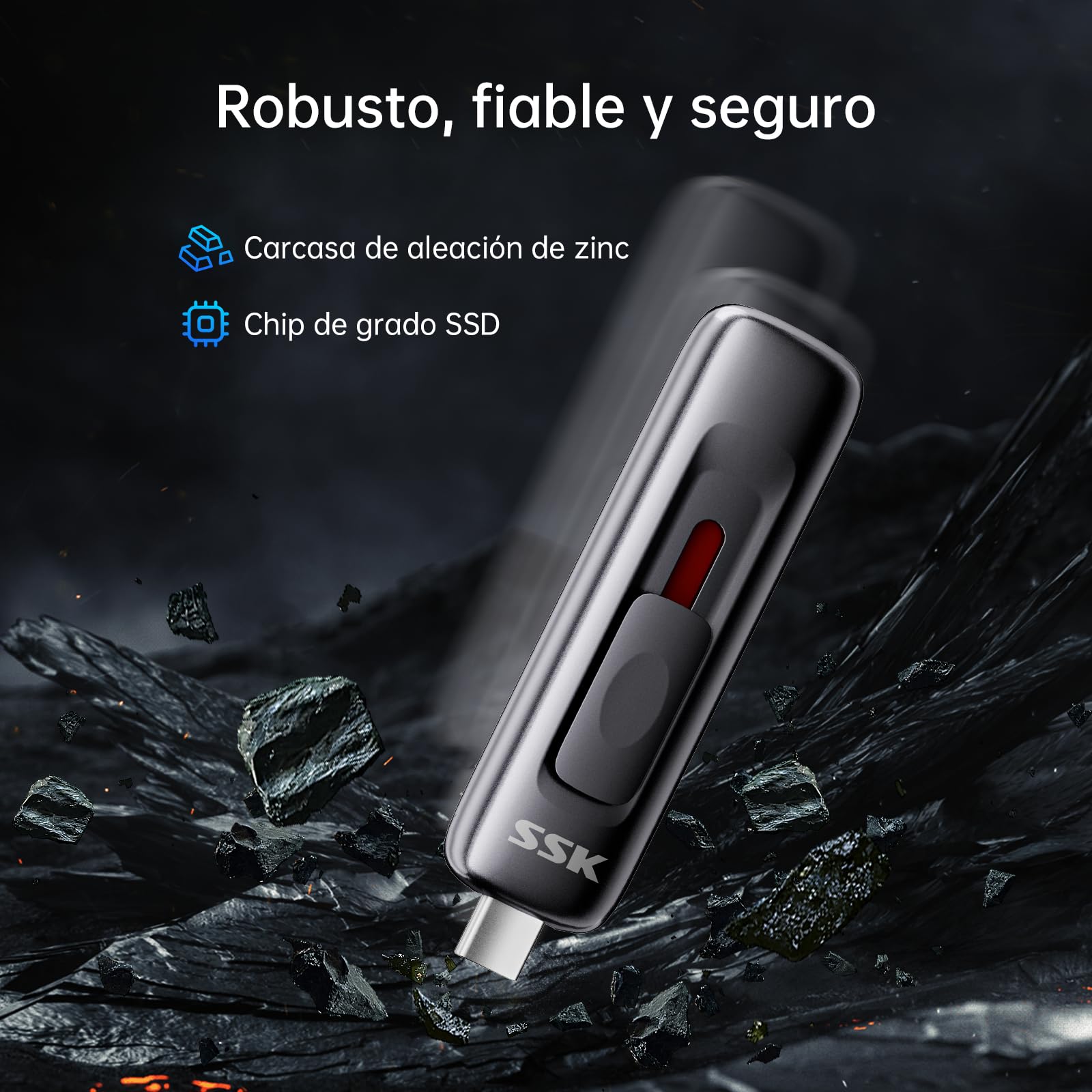 SSK 512 GB Disco Duro Externo ssd, Lectura hasta 560 MB/s, con Diseño Deslizante Dual-Drive Type-C + A, SSD Portátil USB3.2 Gen2 para iPhone 15/16/17/Android/Windows/TV
