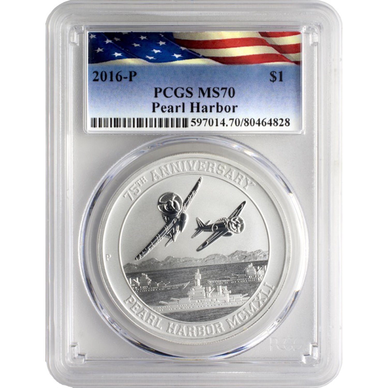 2016 Pearl Harbor MS70  2016-P PCGS MS70 1oz SILVER PEARL HARBOR 75th Anniversary Tuvalu