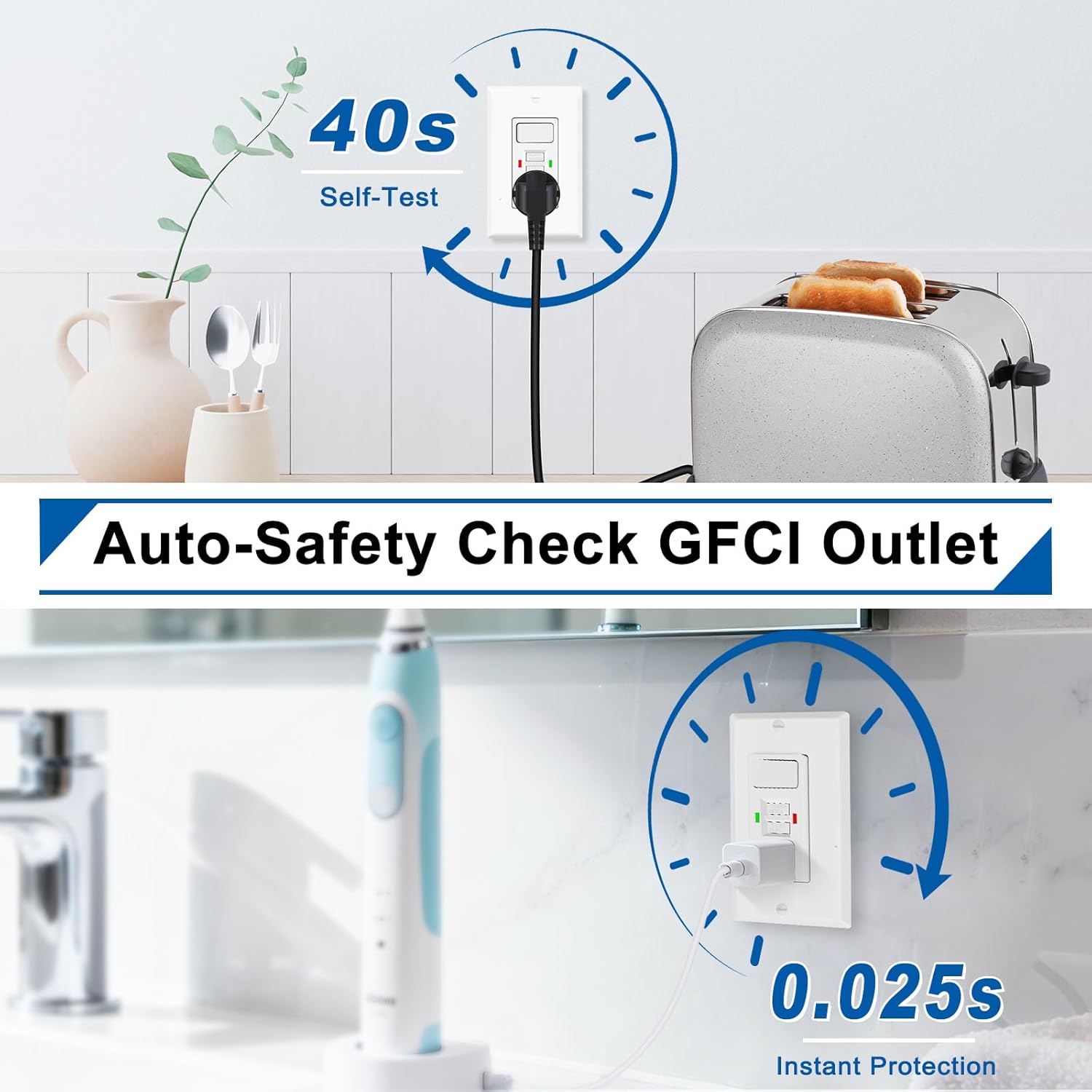 4 Pack GFCI Outlet with Light Switch - 15 Amp Tamper-Resistant Self-Test GFI Switch Combo, LED Indicator, Ground Fault Circuit Interrupter, ETL Listed, White
