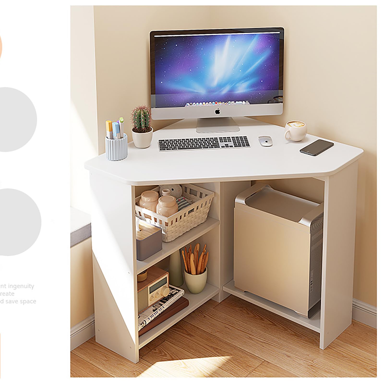 Grande tavolo per computer angolare a forma di L, per studio o gaming, postazione di lavoro triangolare per casa, ufficio, scrivania per laptop in legno ambientale con design spazioso