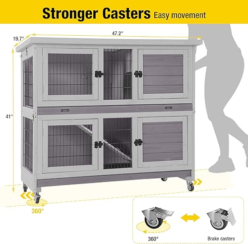 Miniatura 5 de Aivituvin Conejera plegable para conejos, se monta rápidamente la jaula de conejillo de indias de dos pisos con puerta trampa, movible, plegable