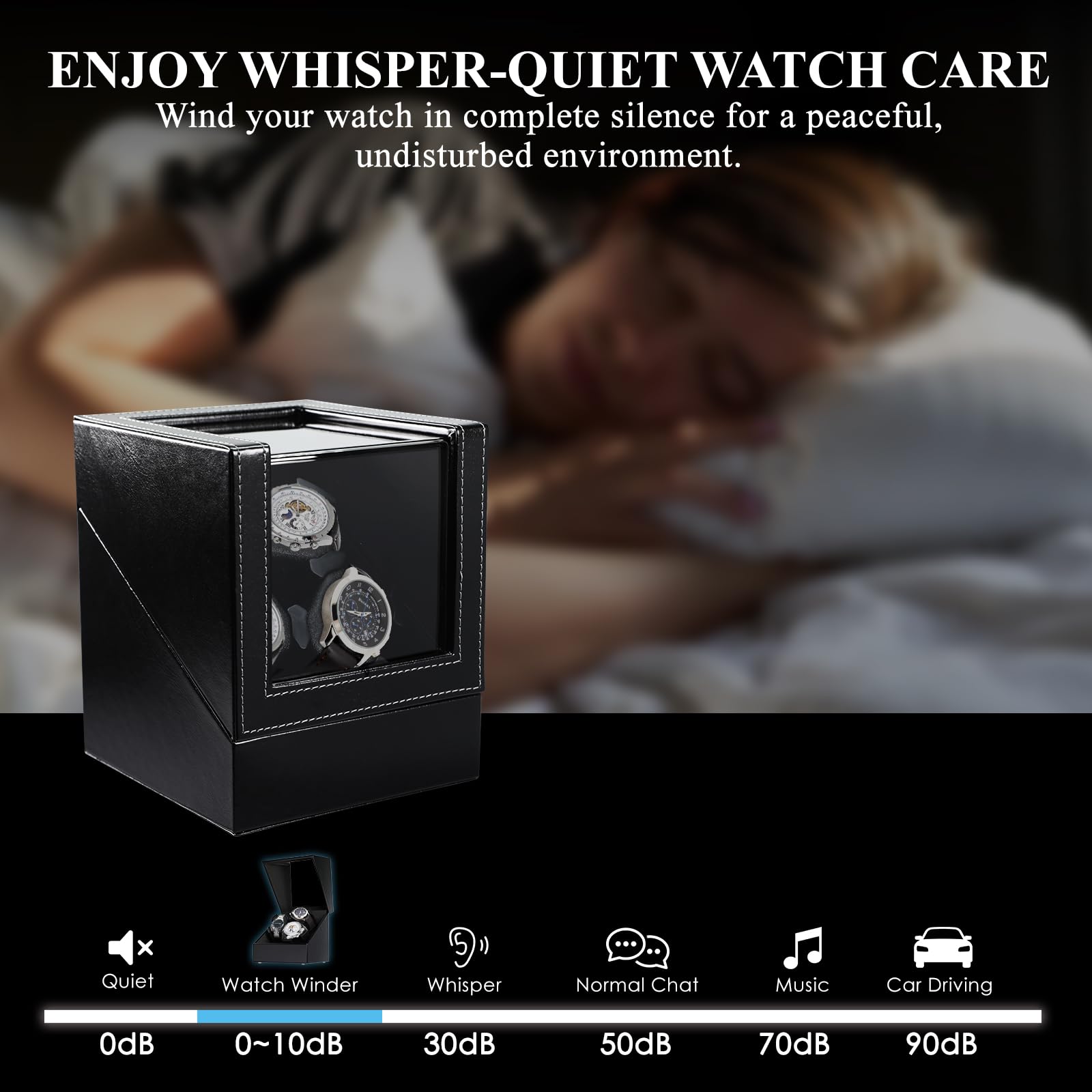 Caricaorologi Automatico per 3 Orologi, con Sensore di Luce Intelligente, 2 Modalità di Rotazione, Cuscini in Memory Foam, Caricaorologi Rotante Automatico con Rivestimento Esterno in Ecopelle