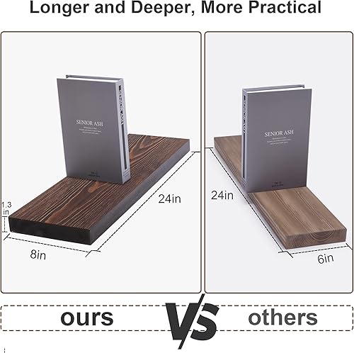 Miniatura 3 de Axeman Estantes flotantes para pared, estantes flotantes de madera de 24 pulgadas, juego de 2, estantes flotantes rústicos de 24 pulgadas de ancho x