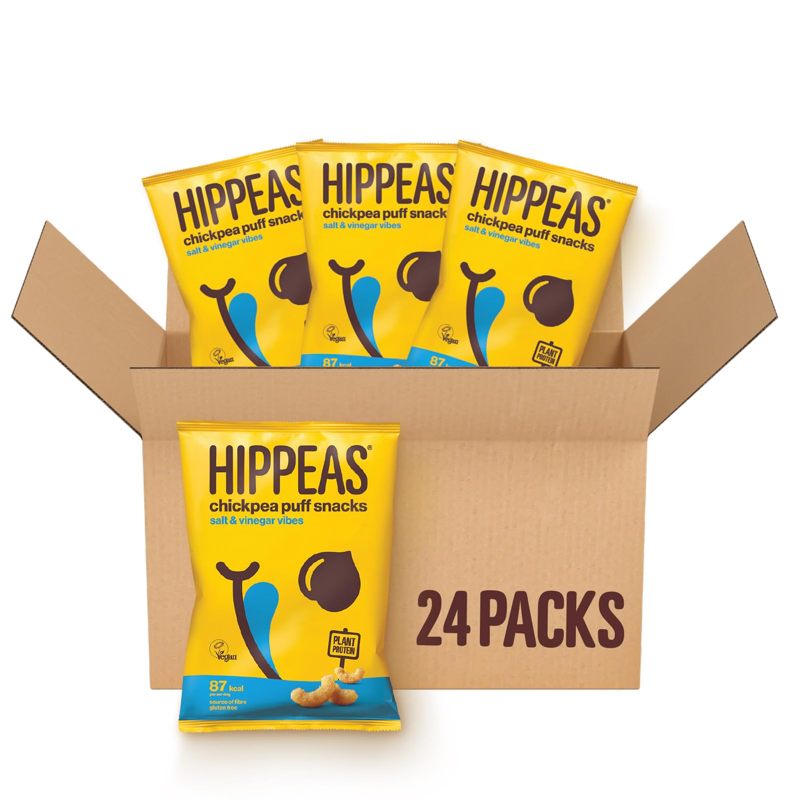 HIPPEAS Salt & Vinegar Chickpea Puff Vegan Crisps | 24 x 22g Snack Bags | Plant-Based, Source of Protein & Fibre | Free from Gluten & Artificial Flavours | Light & Crunchy - 91 calories per serving