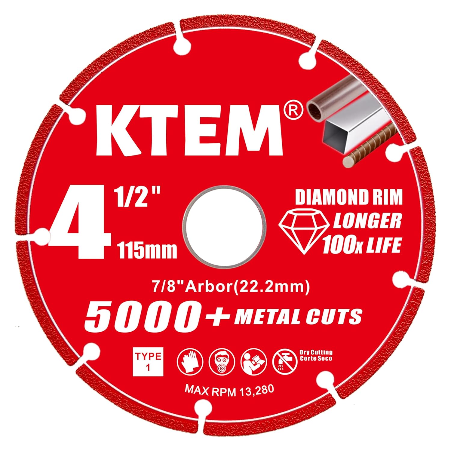 Diamond Cut Off Wheel for Metal and Steel, 4-1/2 Inch, 7/8 Inch Arbor, 3 Pack