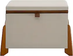 Puff Baú Bege com Pés de Madeira Versátil e Chic