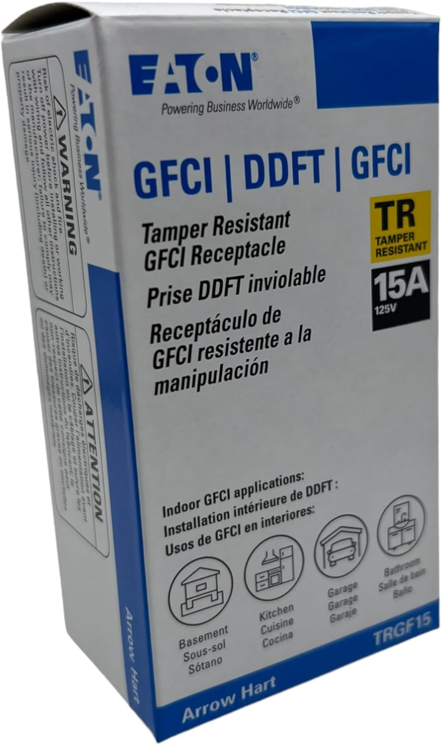 Eaton TRGF15W Slim Tamper Resistant GFCI Receptacle 15A 125V, White