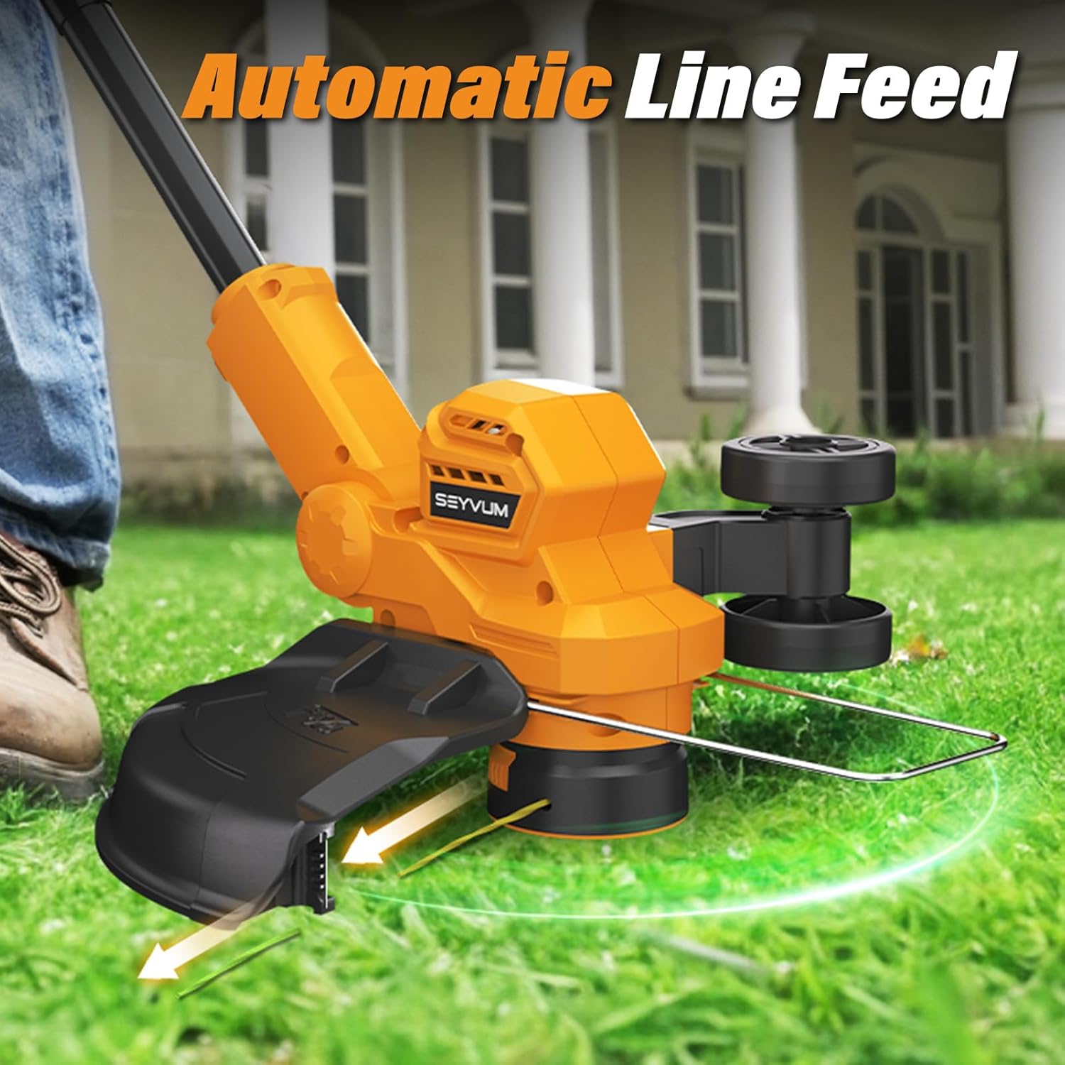 SEYVUM String Trimmer, 20V 12-inch Cordless Weed Trimmer with Auto Line Feed, 2 X 2.0Ah Battery Powered Lawn Edger with 8 Pcs Grass Cutter Spool Line, Orange