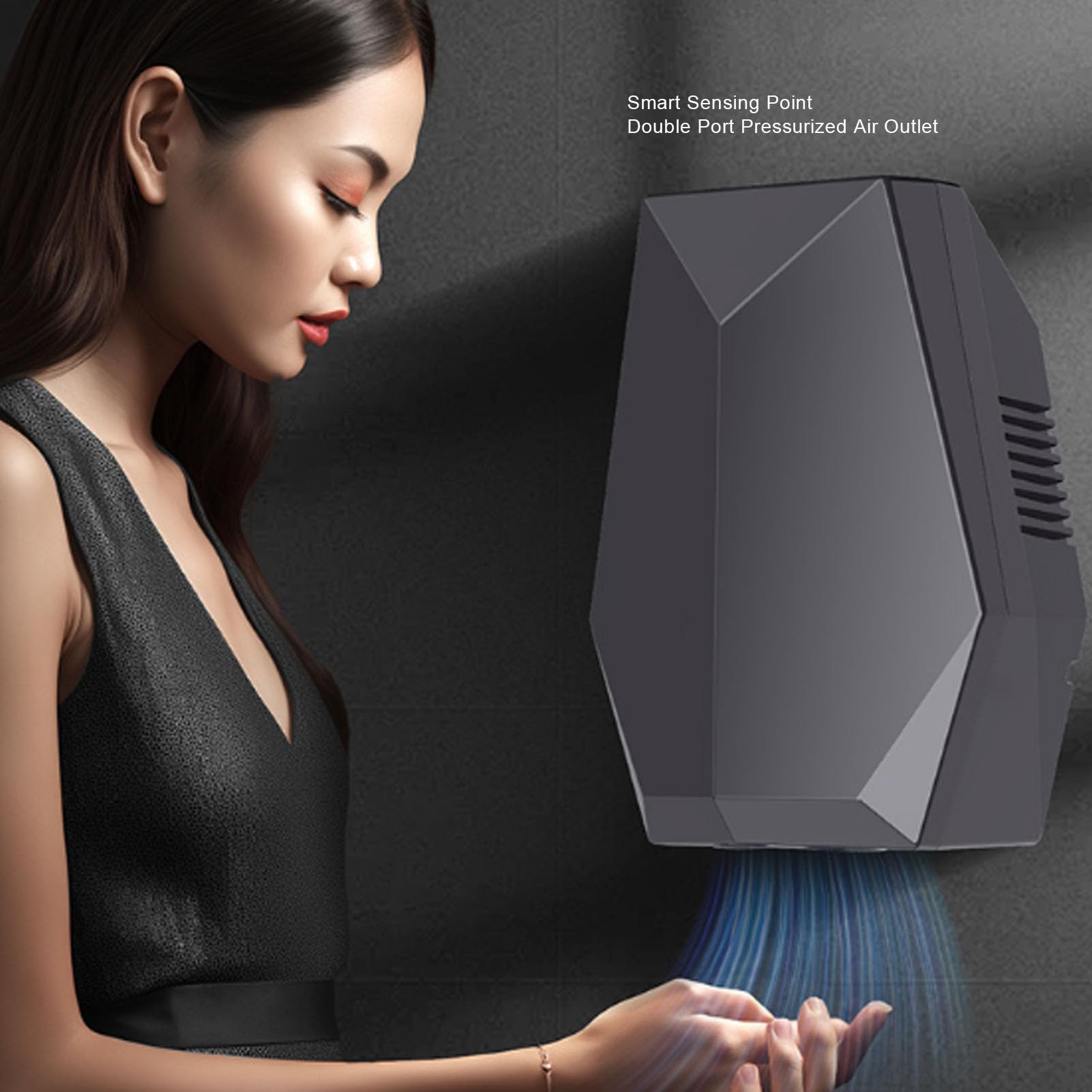 Qcwwy Secador de Manos con Detección Automática, 1600 W, Funcionamiento sin, 45 ℃, Viento Caliente, Secador de Manos Eléctrico Montado en la Pared para Baño, Inodoro, Comercial, (Enchufe Europeo