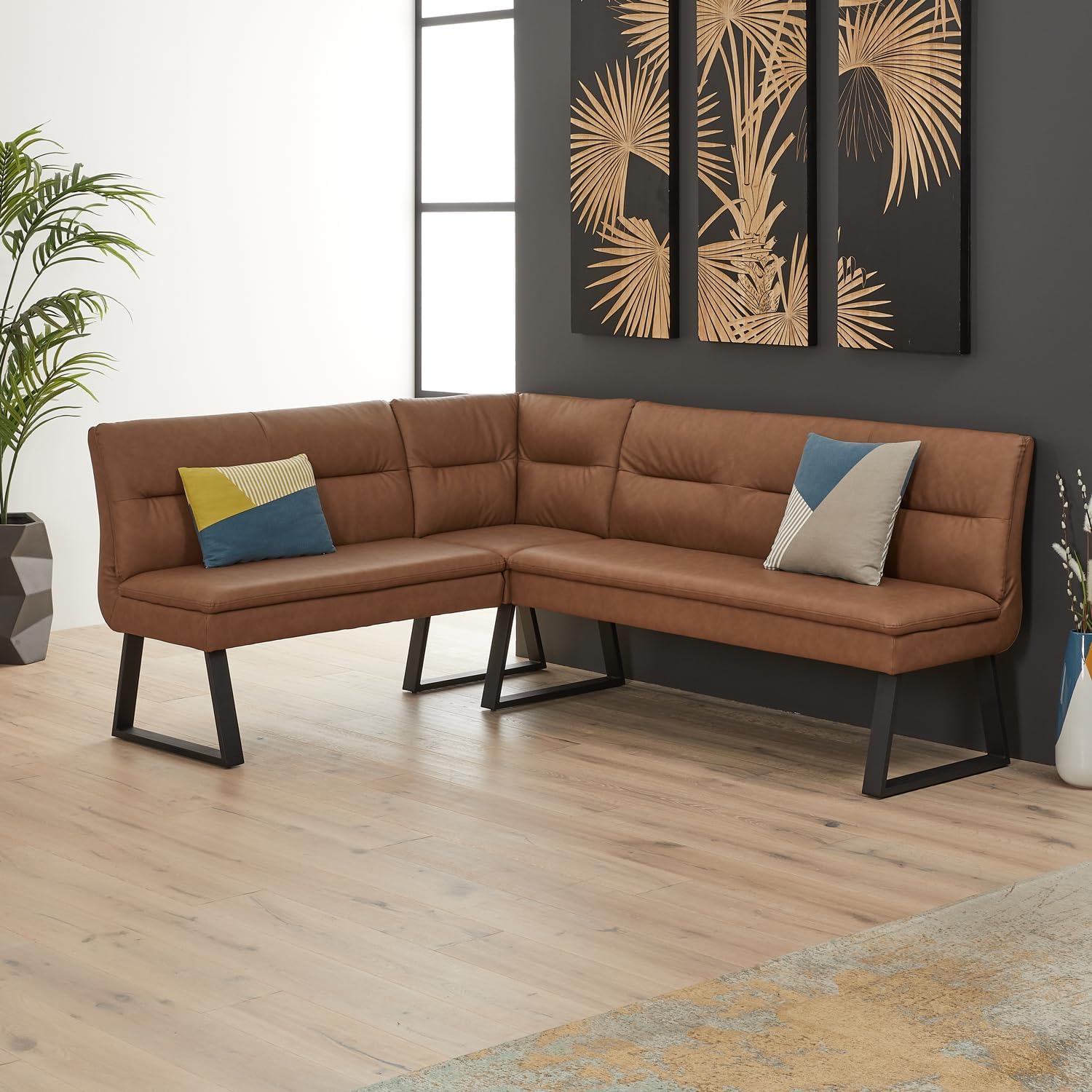 The Furniture Market Bronx Industrial Corner Dining Bench Tan Brown