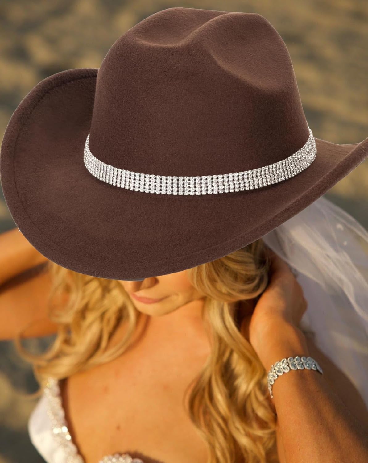 Vintage Roll Up Western Cowboy Hat for Men Women Cowgirl Fedora Hats Black/Brown Different Decorative Band M - Image 7