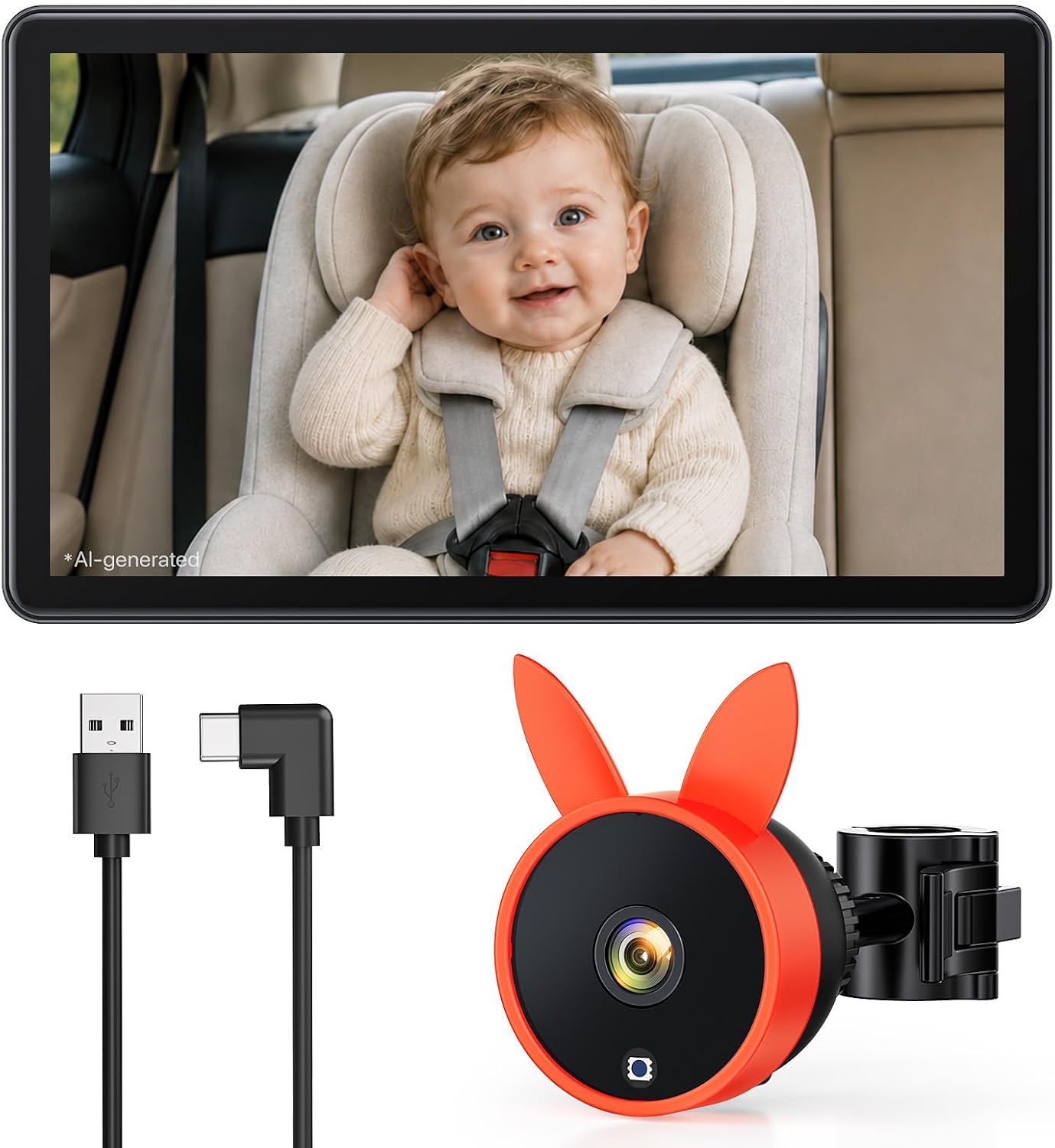Babyvue BV4 Baby Car Camera 7",1080P IPS Display,Auto IR Night Vision