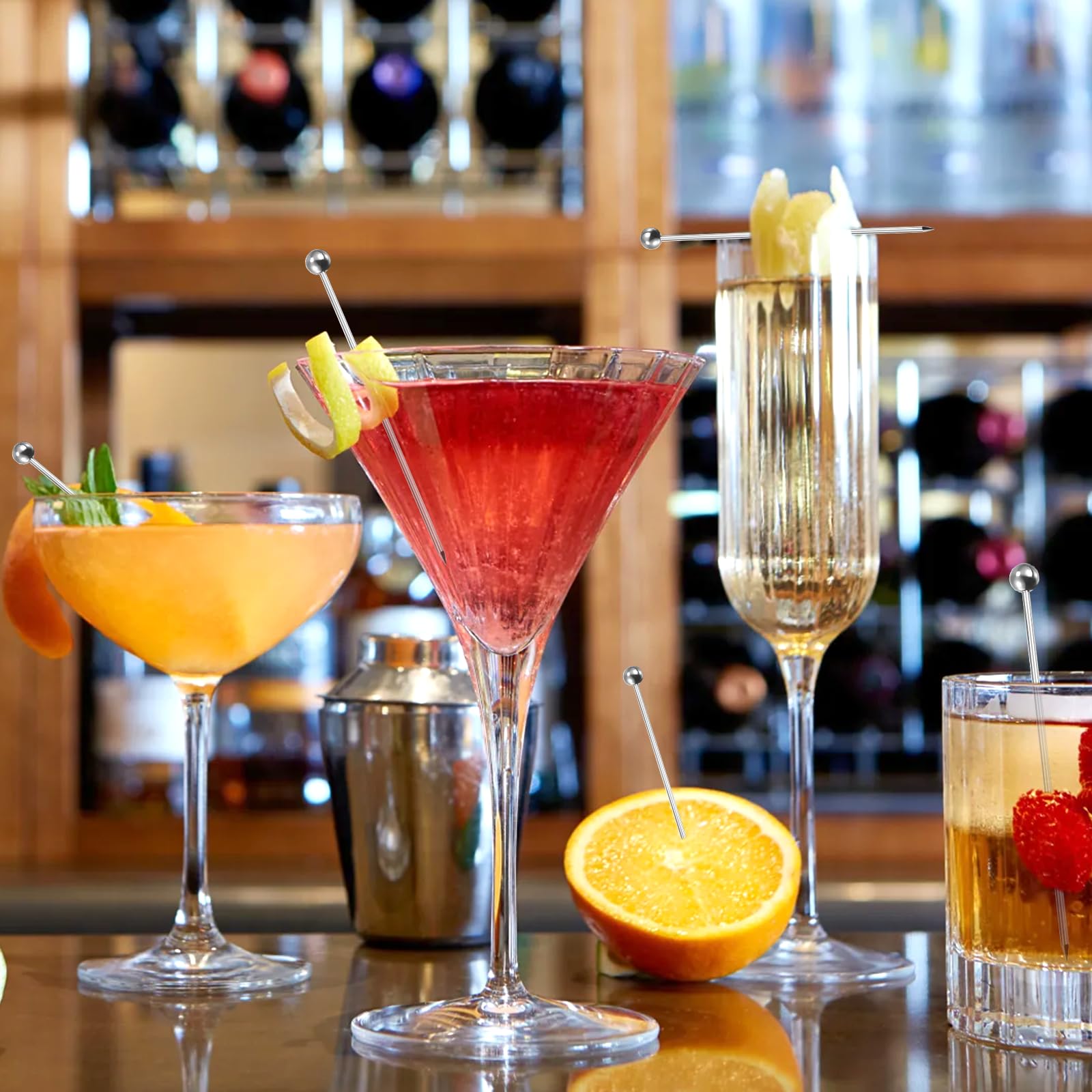 20 Pezzi Stecchini Acciaio Cocktail, Bastoncino Da Cocktail da 11 cm, Superficie Liscia Facile da Pulire Riutilizzabili Spiedini da Cocktail per Frutta E Formaggio, Antipasti, Mini Panini, Dolci