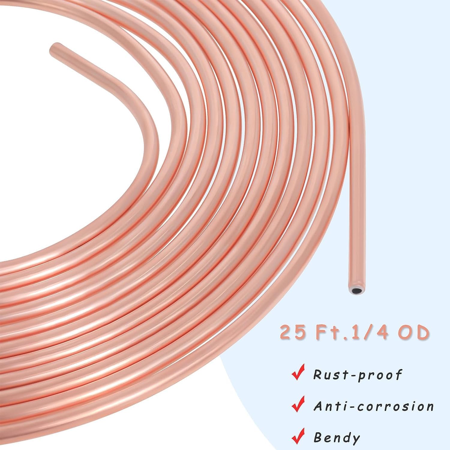 Tubo de Freno Recubierto de Cobre 25 Pies 1/4" OD, Kit de Línea de Freno General para Automóviles de 7,62m con 16 Tuercas Accesorios por Poweka