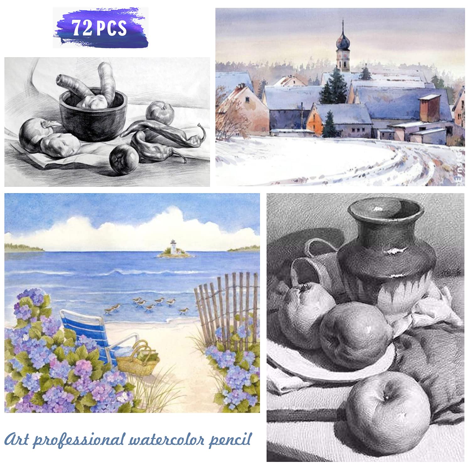 Matite Colorate Acquarellabili per Adulti, Disegno e Schizzi Artistico 72 Pezzi