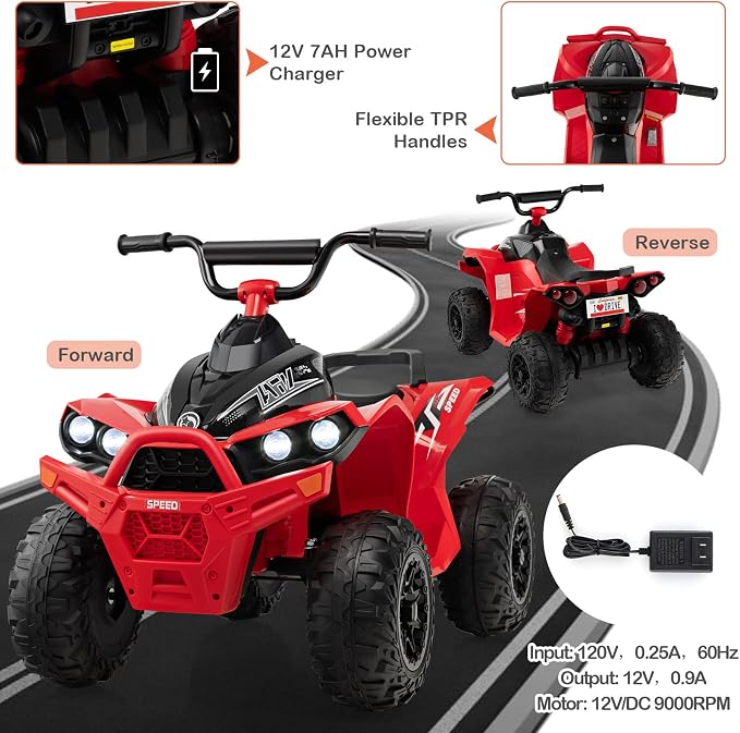 HONEY JOY Vehículo Eléctrico ATV 12V para Niños Rojo miniatura 6