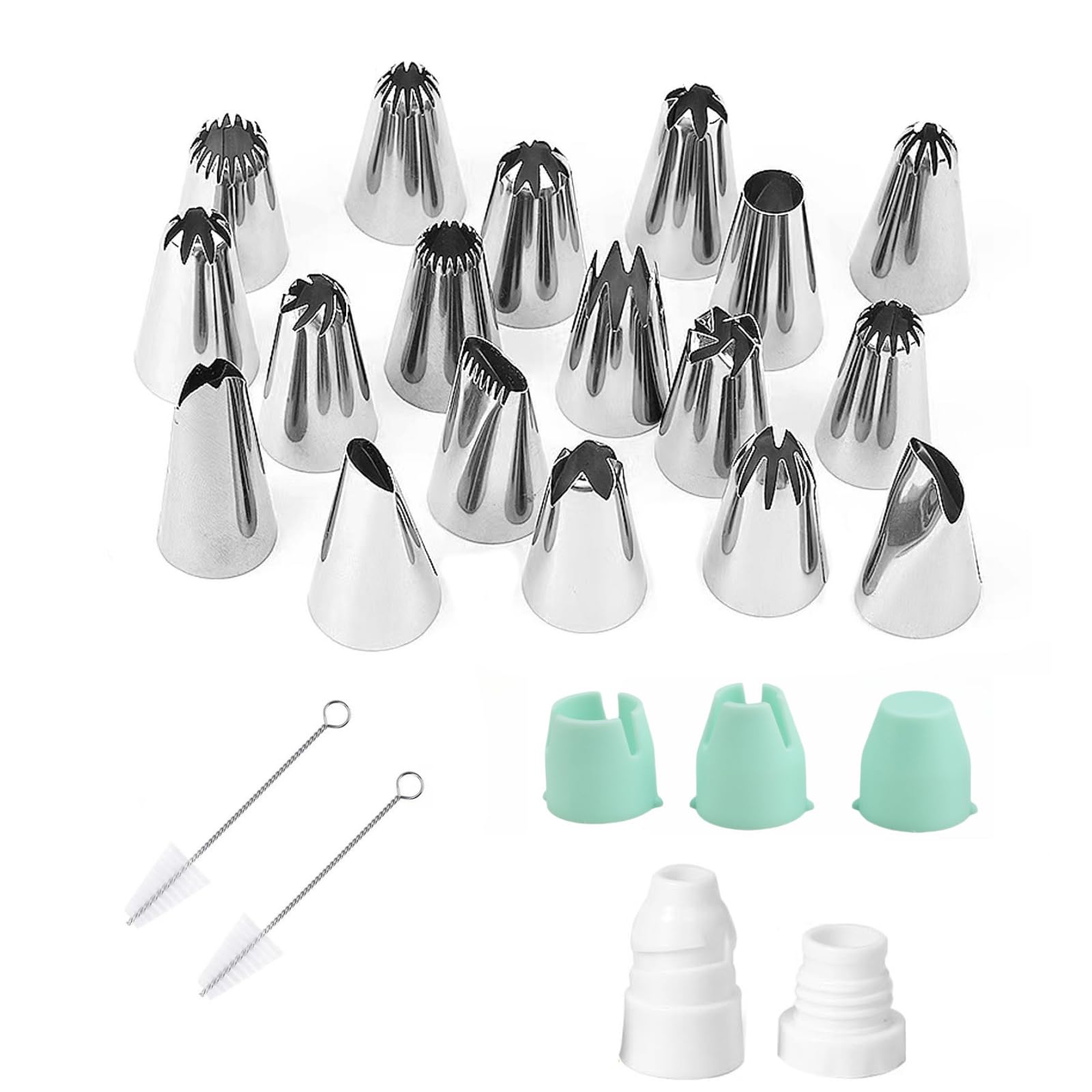 18 puntas de tubería extragrandes y 4 acopladores estándar, puntas de glaseado de galletas, puntas de pastelería para cupcakes, kit de decoración de galletas de hojaldre - 2 cepillos de limpieza
