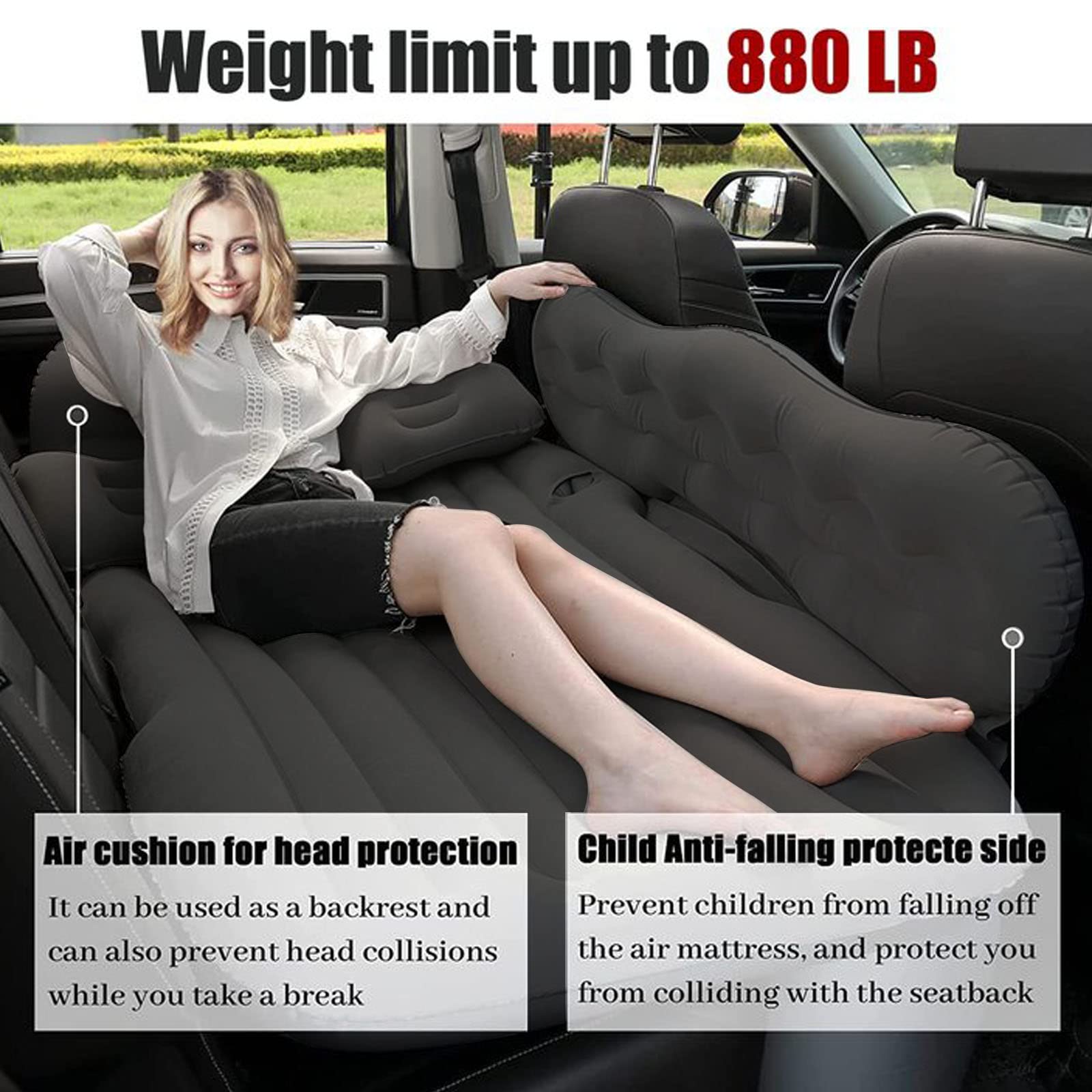 BESTonZON Matelas Gonflable Pour Voiture SUV – Remplisseur D'espace Siège Arrière, PVC, 130x38x25 Cm, Pour Voyage