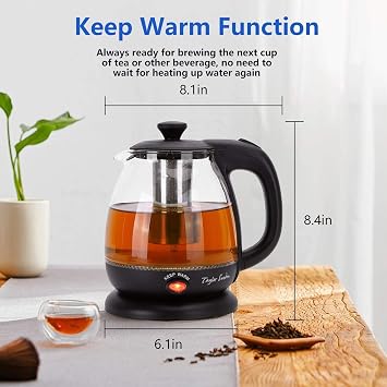 Taylor Swoden Electric Kettle with Tea Infuser, Glass Hot Water Kettle Electric for Tea and Coffee,Auto Shutoff & Boil Dry Protection, Black