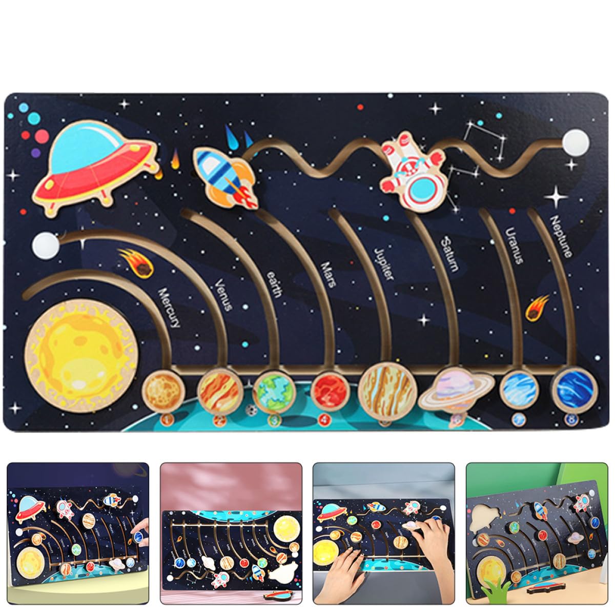 BESPORTBLE Puzzle Solare Mobile in Legno per Bambini Giocattolo Educativo per l'Apprendimento del Cosmo, Favorisce Memoria e Conoscenza di Figure e Colori, Attività Prescolari
