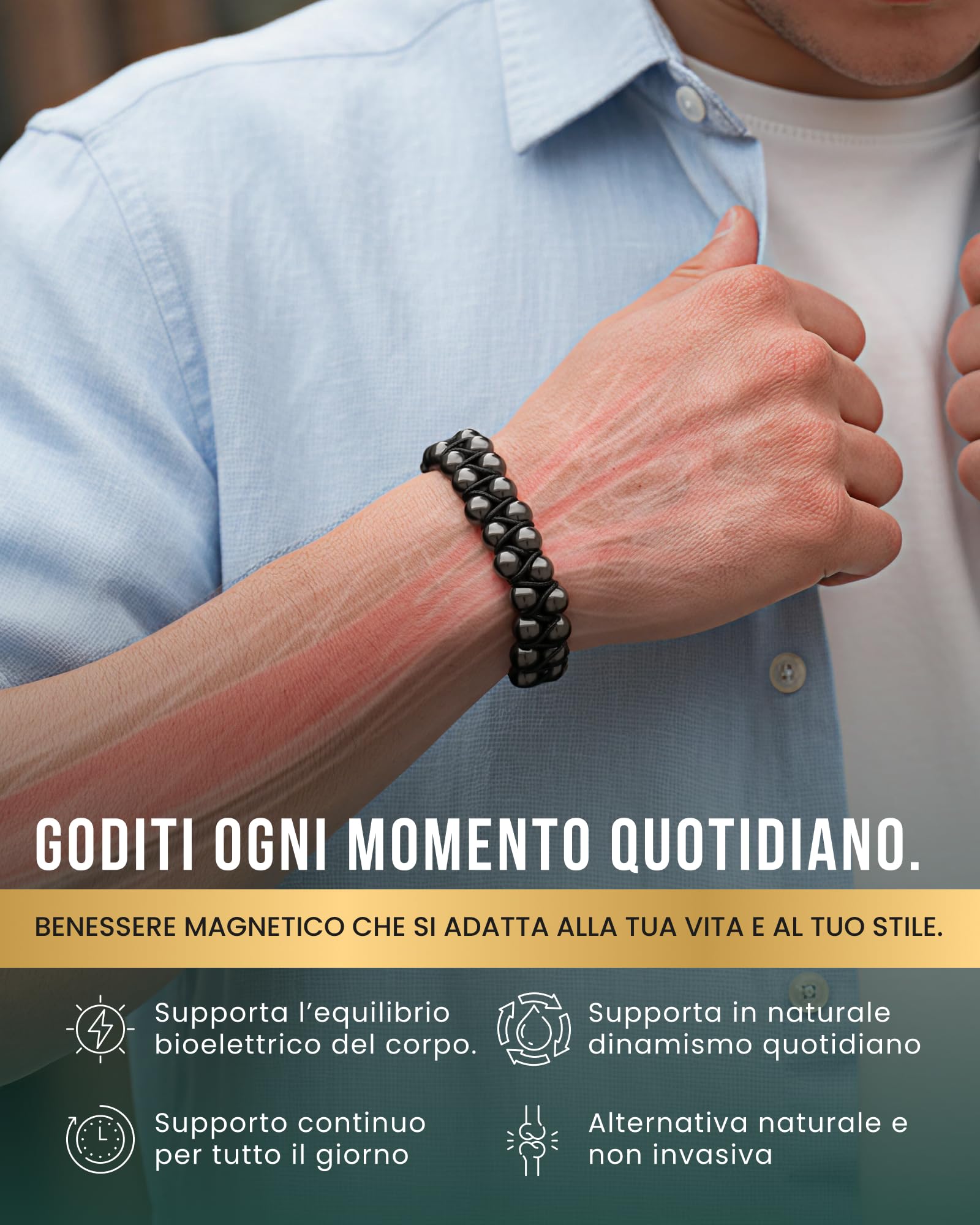 MagnetRX® Bracciale Magneticoin Ematite – Elegante Braccialetto Magnetico Regolabile – Realizzato a Mano (Double Strength 8mm)