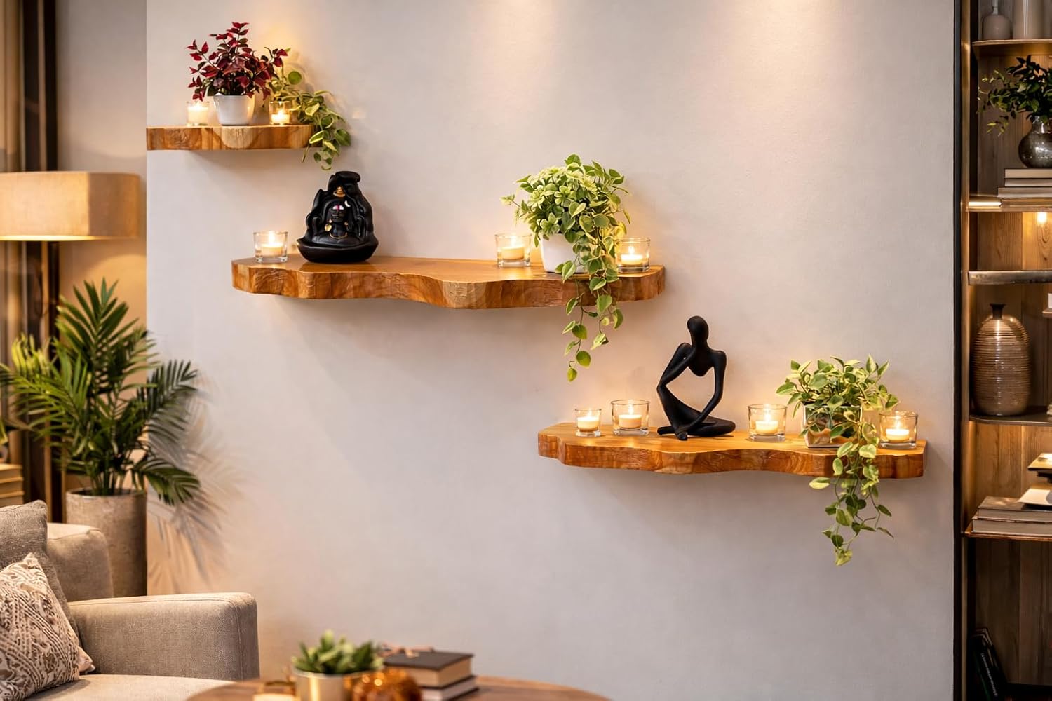 Rustic Wood Floating Shelf with Natural Live Edge, Wall Mounted Display Shelf with Hardware Included (1, Natural, 24" W x 8" D x 1.5"(Inches))