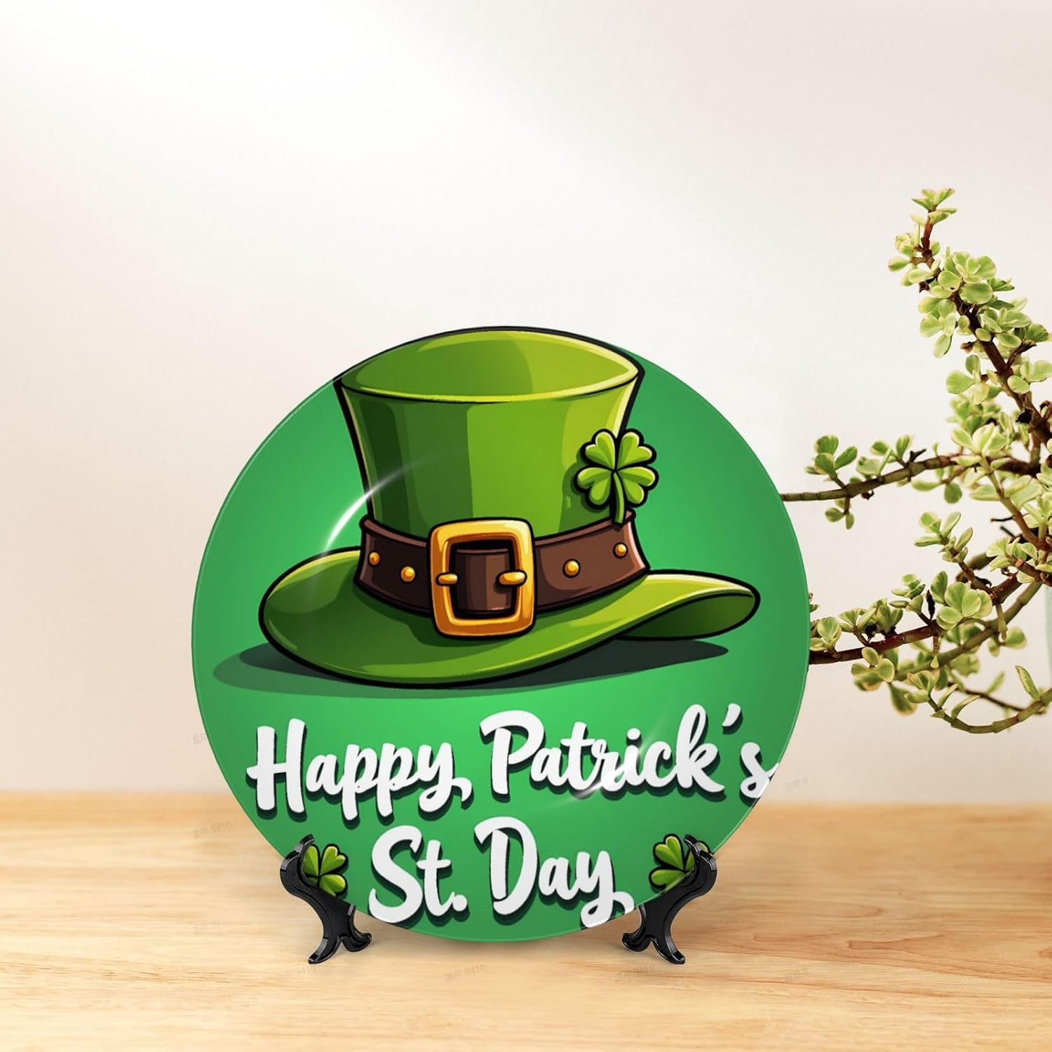 Saint Patrick Hat Style Ceramic Plate Display Decorative Plate With Stand Wall Hanging Plate For Home Decor 10 Inch