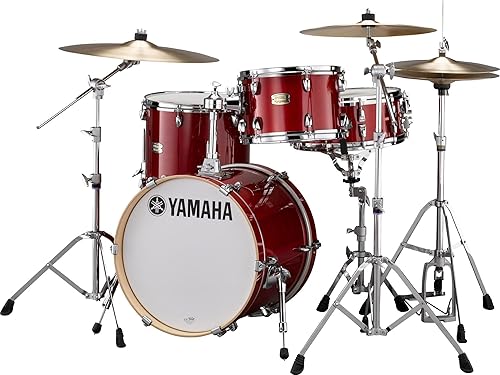 Batería Yamaha Stage de 5 piezas, a medida, de abedul, con tambor de pedal de 20", color natural, Rojo arándano