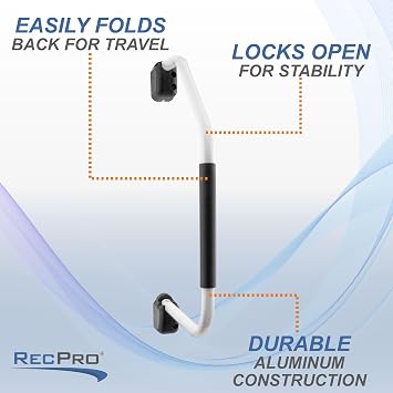 RecPro Brand Lend-A- Hand RV Assist Folding Handle | 23 1/2 L x 15 1/2 D | Aluminum Lend-A-Hand (White)