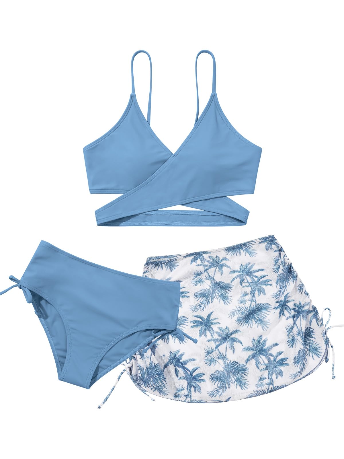 Girls 2 Piece Swimsuits with Skirts Criss Cross Swim Bathing Suits Teen Girls' Swimwear Adjustable Strap Bikini Set