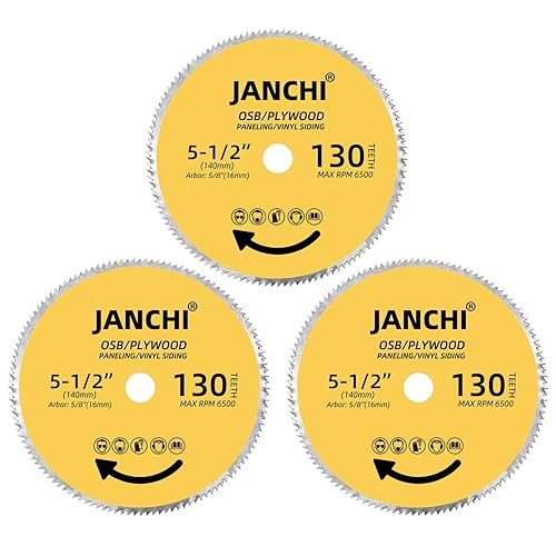 Paquete de 3 hojas de sierra circular de 5-1/2 pulgadas de 130T con árbol de 5/8 pulgadas (16mm), para madera contrachapada, OSB, paneles y